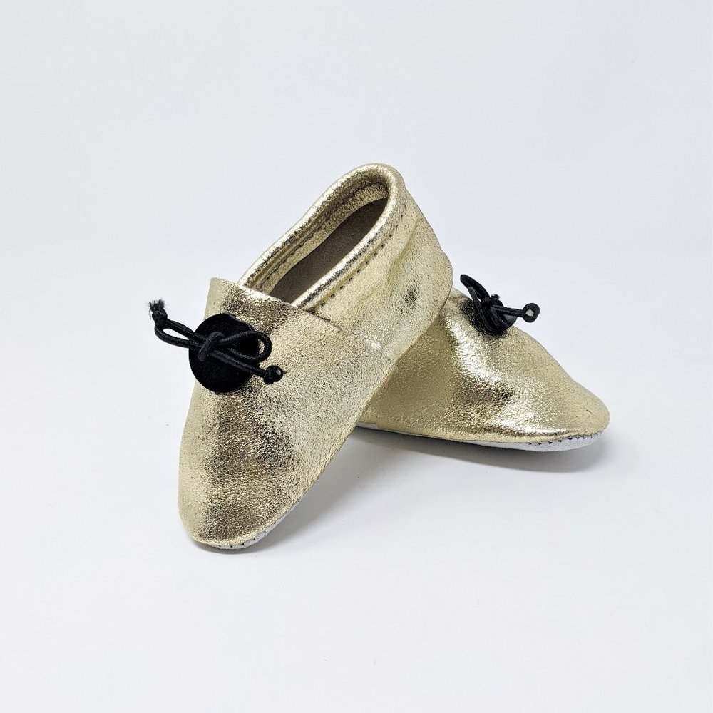 Baby / Toddler Foiled Gold Leather Mocassins Size 3, handmade in Morocco